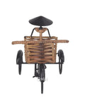 Killer Vintage Asian Rickshaw Driver Card Holder With Sleek Metal Body And Super Cool Rattan Detailing Perfect For Your Desk Or Shelves Bringing Fresh Home Office Energy To Your Space At Seven By Four Inches Wide - rear view.
