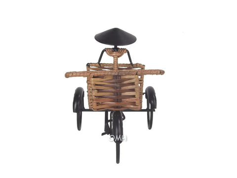 Killer Vintage Asian Rickshaw Driver Card Holder With Sleek Metal Body And Super Cool Rattan Detailing Perfect For Your Desk Or Shelves Bringing Fresh Home Office Energy To Your Space At Seven By Four Inches Wide - rear view.
