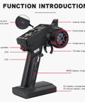 Six Channel 2.4G FHSS RC Transmitter And F-06A Receiver with labeled components and lanyard color screen for RC vehicles