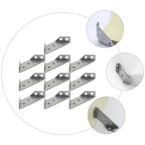 Stainless Steel Trapezoid Angle Brackets 10 Pack Rock Solid Heavy Duty Shelf Support Fasteners for corner reinforcement in home garage workshop DIY projects