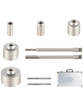 Super Tough 4 In 1 Hole Saw Kit With Big Drill Bits For Masonry, Cement, And Concrete Makes Clean Openings Fast On Any Job Site Without Breaking A Sweat Using Segmented Carbide Tools To Handle Heavy Duty Pipe Install Projects., carbide hole saw kit with 30-125mm bits, drill shanks, and case