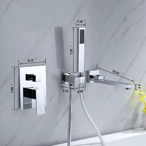 Wall Mounted Bathtub Faucet With Handheld Shower Solid Brass High Flow Tub Filler With 180 Degree Swivel Spout And Sprayer