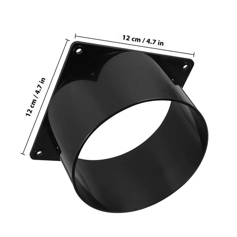 ZeroDeko Square Abs Plastic Duct Connector Flange Adapter for Dust Collection, 12 cm, black, for kitchen exhaust fans and workshops.