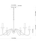 Diagram of Six Light Wrought Iron Farmhouse Pendant Chandelier With Classic Candle Style For Kitchen Island Dining Room, dimensions labeled