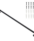 Heavy Duty Four Foot Iron Stair Handrail In Matte Black Finish Rust Resistant Body For Indoor Or Outdoor Staircases With Dead Simple Hardware Setup For Quick Weekend Fixes with mounting hardware.