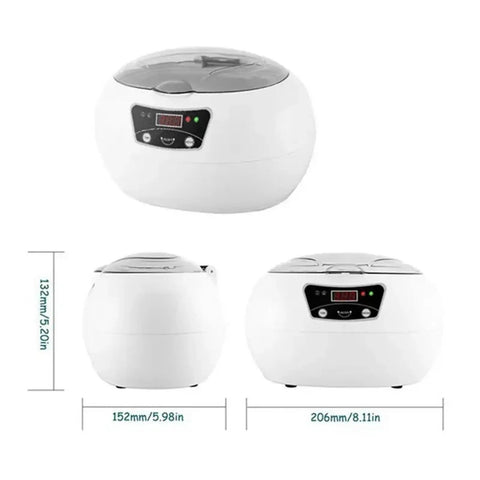 Heavy Duty Ultrasonic Cleaner Bath With Smart Timer, compact white machine for cleaning jewelry, glasses, and dental tools.