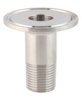 Stainless steel Metaland 1.5in tri-clamp to 3/4in NPT male sanitary adapter, front view