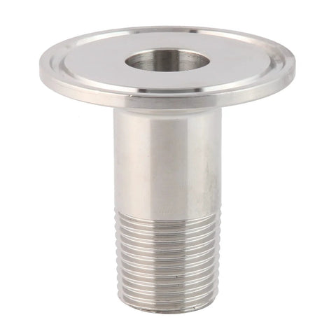 Stainless steel Metaland 1.5in tri-clamp to 3/4in NPT male sanitary adapter, front view
