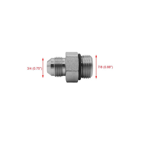 Two Pack Heavy Duty Hydraulic Hose Fitting Adapter One Half Inch Male JIC 37 Degree Flare To Five Eighth Inch Male O Ring Boss Seven Eighth Inch UNF SAE Straight Pipe Joint Connector Carbon Steel, 3/4 and 7/8 threads