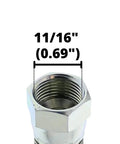 Close-up of a half inch JIC hydraulic fittings showcasing internal measurements.