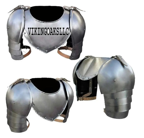 Medieval Iron Gorget And Spaulders Shoulder Armor Set For LARP SCA Knights Handcrafted Steel Pauldrons And Vambrace Pair