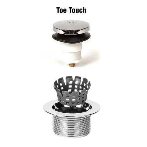 Toe Touch Foot Operated Bathtub Drain Stopper With 3/8 Inch And 5/16 Inch Fittings Includes Three Hair Catcher Strainers