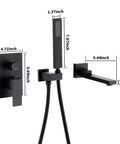 Matte Black Wall Mounted Bathtub Faucet Set With 180 Degree Swivel Spout Tub Filler With Hand Shower Single Handle
