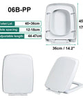 Heavy Duty Square Toilet Seat With Quiet Soft Close Hinges In Classic White features adjustable length from 44-47cm.