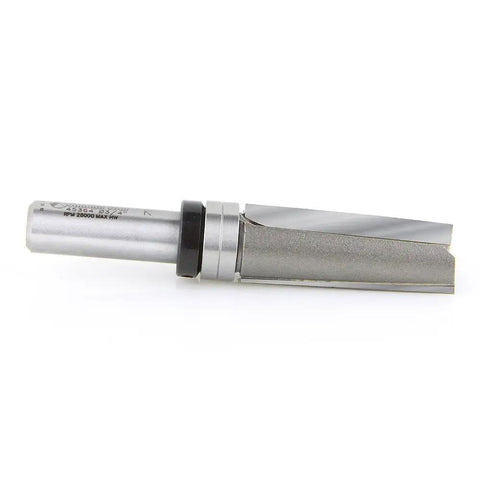 Carbide Tipped Down Shear Face Plunge Router Bit With Ball Bearing Pilot, Three Quarters Inch Diameter, showing side view.
