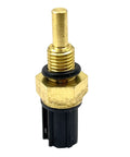 Front view of engine coolant temperature sensor with brass threaded body and black plastic connector.