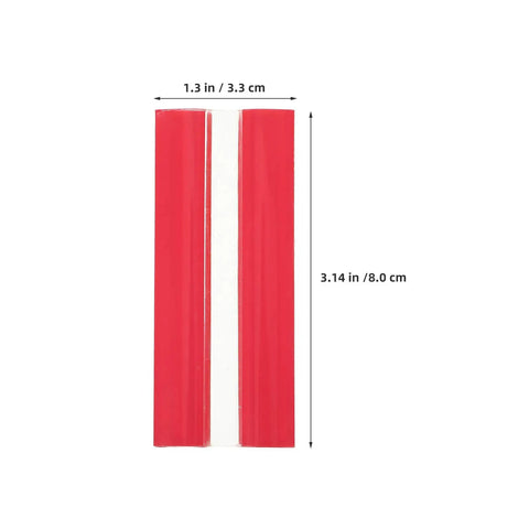 Red Self-Adhesive Small Box Hinges Set, 4 Pieces, 80x33mm viewed straight on, showing dimensions for DIY projects.
