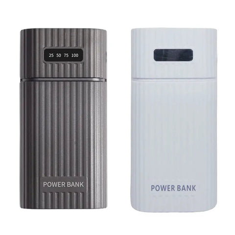 Dual 18650 And 21700 Battery Box Power Case, USB C Quick Charge Hub With Integrated Flashlight, rugged ABS design in black and white.