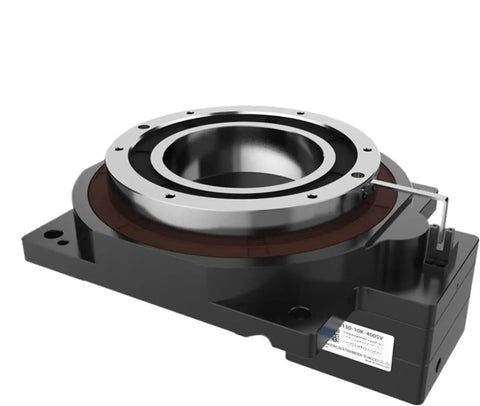 Heavy Duty DTN200 Hollow Rotary Servo Turntable And Multi Station CNC Welding Workbench Built Like A Tank For Shops That Want Wicked Fast Positioning And Zero Hassle On The Floor, showing a close-up of the hollow shaft with a stainless steel finish.