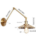Dang Solid Industrial Wall Sconce With Adjustable Swing Arm And Vintage Bronze Metal Design For One Light E27 farmhouse decor close-up with dimensions.