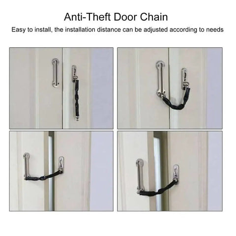 Heavy Duty Stainless Steel Door Chain Lock With Anti Theft Slide Bolt For Apartment Security And Hassle Free Mounting Rock Solid Build images showing installation steps.