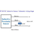 Five Pack LJ12A3-4-Z/AY Inductive Proximity Sensor Switch Must-Have 4mm Detection Range, 3-Wire Brown Blue Black, DC 6-36V, PNP NC Output, Metal Cylinder Shell, Heavy-Duty Plug-and-Play Sensor for Automation and Machinery. Wiring diagram for PNP NO/NC sensor
