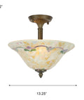 Three Light Art Glass Flush Mount From Johanna Collection In Brass Antique Finish