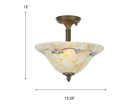 Three Light Art Glass Flush Mount From Johanna Collection In Brass Antique Finish