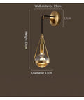 Slick Premium Copper LED Wall Sconce Featuring Glare Free Crystal Shade For Modern Bedroom Bedside Hallway And Staircase Decor With Tight Rust Proof Build And Killer Warm Ambient Glow, dimensions shown.