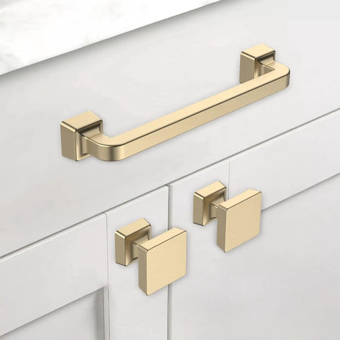 Square brushed nickel cabinet knobs on white cabinet, not 25 Pack 1-1/4 Inch Brushed Satin Nickel Cabinet Knobs For Kitchen Cabinets, Dressers And Drawers, Zinc Hardware, Durable Dresser And Drawer Knobs, Easy Install, Classic Modern Metal Knob Set