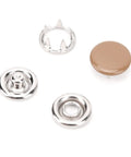 All-in-One DIY-Friendly 100-Piece Brass Snap Fasteners Kit Gold Tone for Crafting, Sewing and Leather Work, Rustproof and Durable with Hollow and Solid Snaps, Equal Male and Female Pieces, Easy Install, four brass snap parts