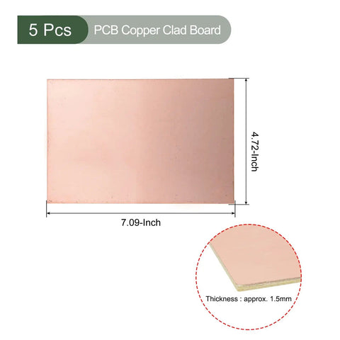 Five Pack Copper Clad PCB Boards 180mm By 120mm Double Sided FR4 Blank DIY Circuit Boards For Etching And Prototyping Projects