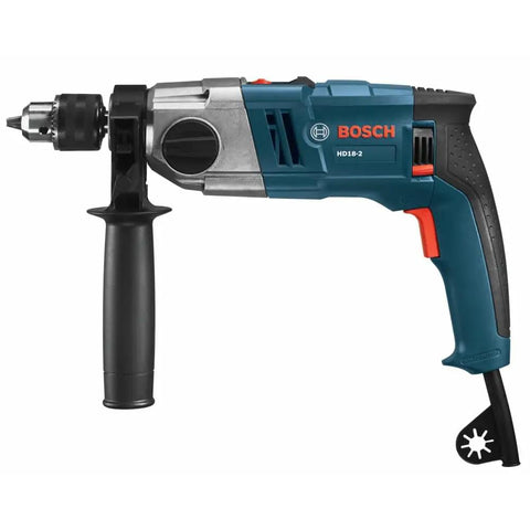 Side view of Two Speed Hammer Drill With 8.5 Amp Motor, Auxiliary Handle With Built-In Depth Gauge, And Slip Clutch