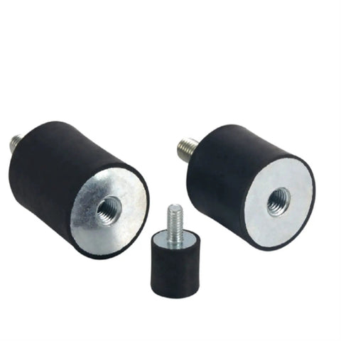 Tough As Nails Rubber Vibration Isolation Mounts Four Pack With M8 Threads, black rubber mounts with metal threads for shock absorption.