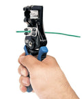 Heavy Duty Automatic Wire Cutter And Stripper For 8 To 20 AWG Solid And 10 To 22 AWG Stranded Wire in use stripping wire.