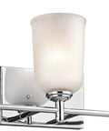 Three Light Vanity Fixture, 21 Inch, Satin Etched Glass In Chrome Finish, Perfect For Above The Bathroom Mirror, Delivers Soft Ambient Glow