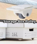 Four Pack Self Adhesive Directional Caster Wheels For Kitchen Cabinets Drawer Units And Storage Bins Hella Smooth Ball Bearings attached to a storage box.