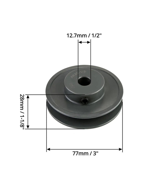 Single Groove Web Sheave For V Belt Pulleys, 3.05 Inch Outer Diameter, 1/2 Inch Bore, Fixed Bore, Compatible With V Belt Sections 4L, A, AX, Heavy Duty Cast Iron Construction