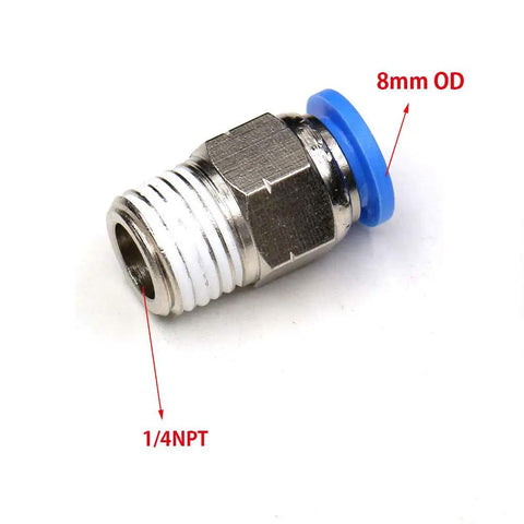 8mm To 1 Fourth Inch NPT Push To Connect Pneumatic Air Fittings For 3D Printer Quick Connect Hose Fittings 5 Pack 8mm Tubing OD