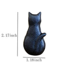 Close-up of Cat Shaped Drawer Pulls 2 Pack Matte Black Iron Cabinet Handles with measurements