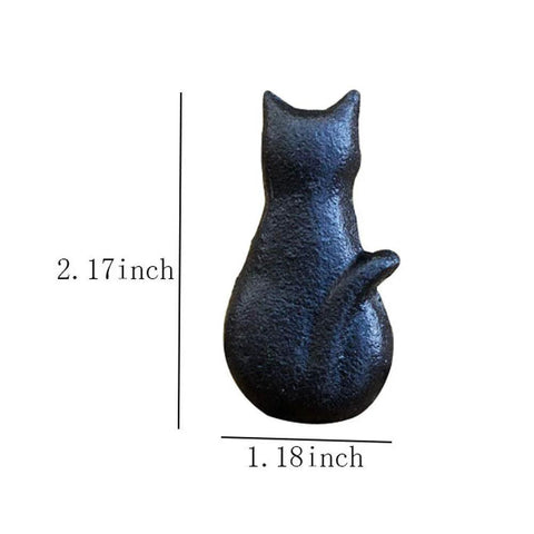 Close-up of Cat Shaped Drawer Pulls 2 Pack Matte Black Iron Cabinet Handles with measurements