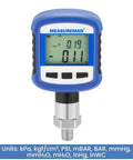 MEASUREMAN digital industrial pressure gauge with blue housing, LCD display, 1/4'' NPT stainless connection