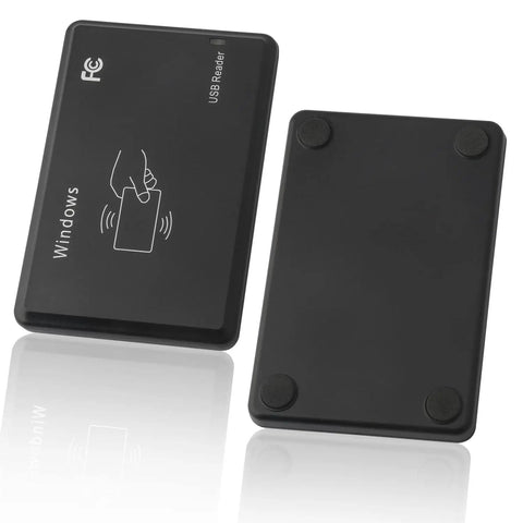 USB 125kHz RFID Card Reader Plug And Play Tap To Read For EM4100 TK4100 Tags Desktop Countertop Scanner top and bottom view