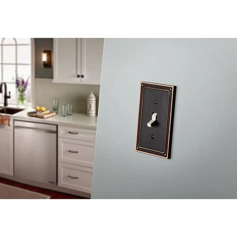 Old School Beaded 3 Pack Wall Plate Covers Bronze With Copper Highlights For 1 Gang Single Duplex Switch Plates Venetian Bronze Finish With Easy Install Screws Included in kitchen setting