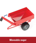 Red grain cart with movable auger from 1/32 Scale Harvest Set With Interchangeable Heads And Movable Augers, Kid Friendly Farm Toy