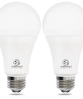 No Fuss Motion Sensor LED Bulbs A21 Shape E26 Base 14.5W 100W Equivalent 1500 Lumens Daylight 5000K Auto On Off For Porch Garage Patio 2 Pack Dusk to Dawn with 360 Degree Sensing and About 10 Feet Reach, two A21 bulbs