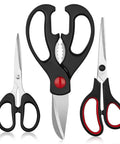 Boss All Purpose Kitchen Scissors 3 Pack Set For Poultry Fish And Vegetables Stainless Steel Sharp Shears with black and red handles