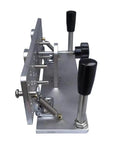 Precision Knife Grinding Jig With Slick Dial Adjustment And Tight Grip Handle For Belt Grinder Machine Or Belt Sander Rock Solid Aluminum setup with adjustable knobs and springs.