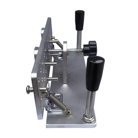Precision Knife Grinding Jig With Slick Dial Adjustment And Tight Grip Handle For Belt Grinder Machine Or Belt Sander Rock Solid Aluminum setup with adjustable knobs and springs.