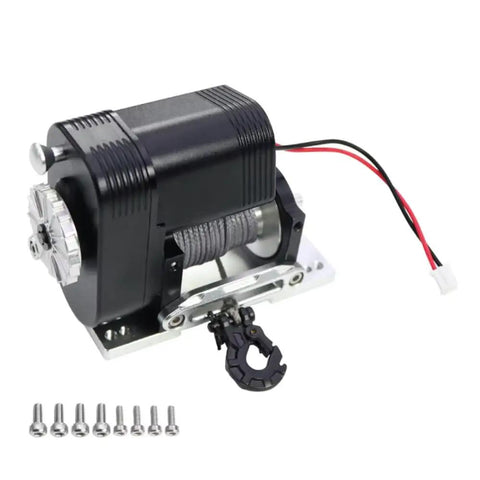 Heavy Duty Aluminum Vertical 8274 Winch For 1/10 RC Crawlers SCX10 TRX4, features synthetic rope and hook with screws.